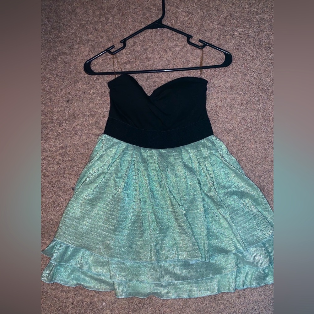 Strapless Black and Aqua Dress